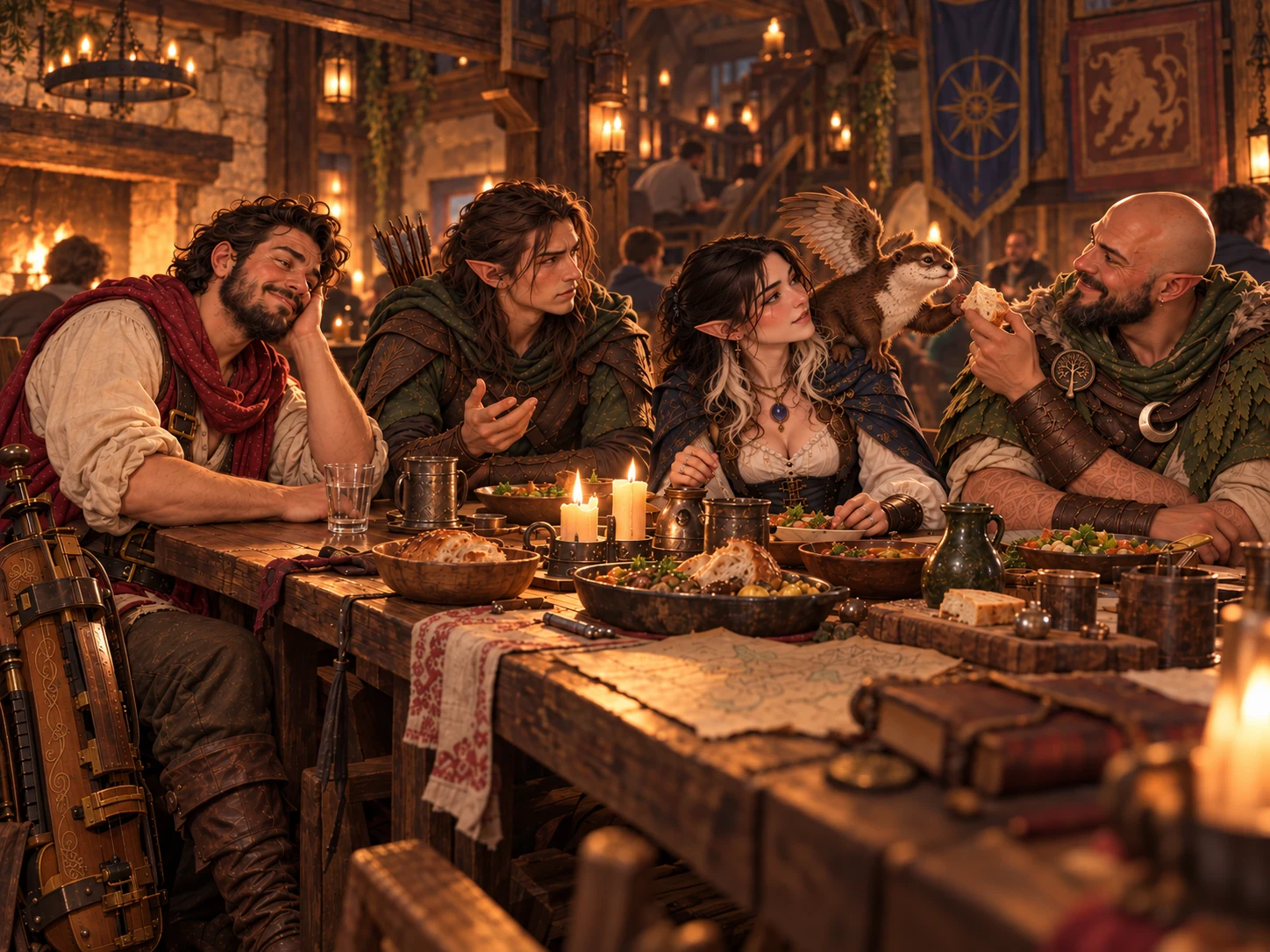 Les quatre aventuriers se retrouvent à la taverne